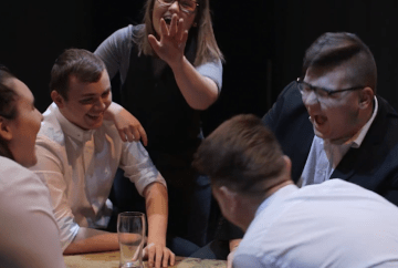 Groups of students laughing at their mistakes