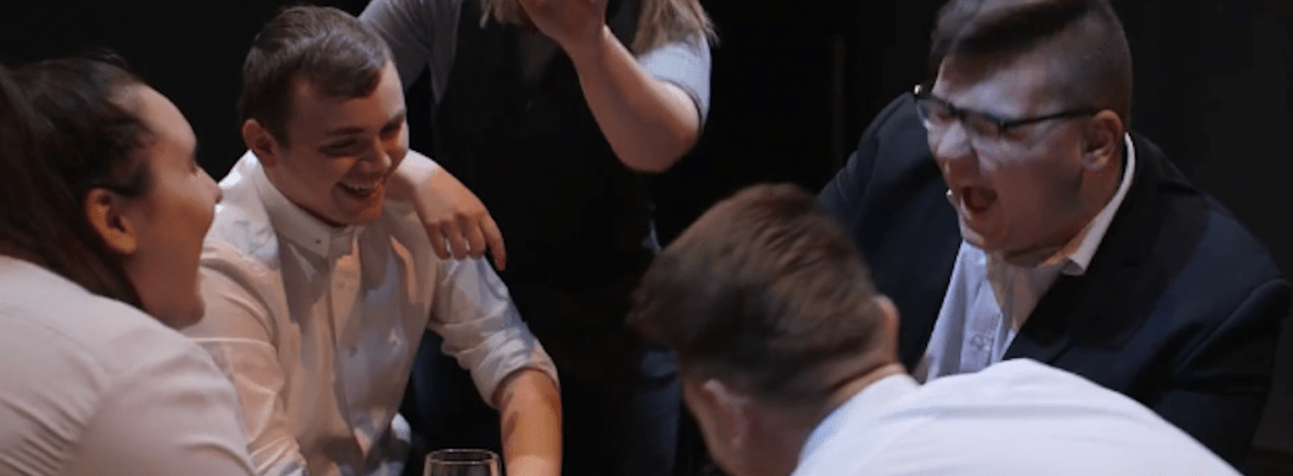 Groups of students laughing at their mistakes