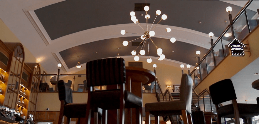 A view of the inside of the Showman pub 2016 with stairs to the right.