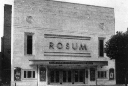 B+W exterior view of the The Rosum Cinema 1930s